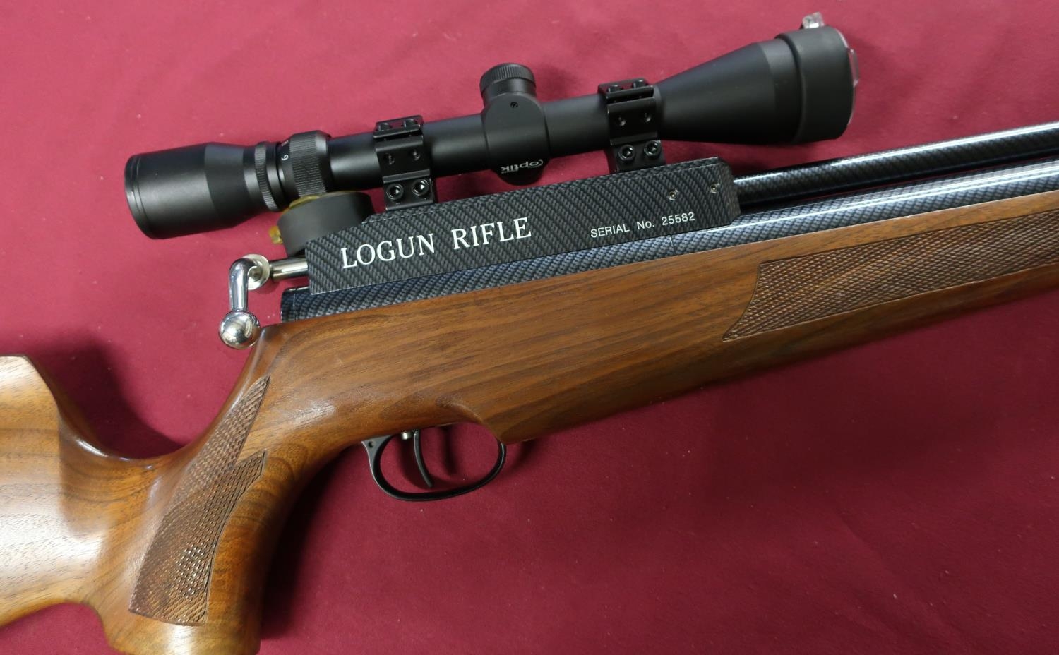 Logun Pcp Air Rifle 22 Swp 3000 Psi With Carbon Fibre Sound Moderator Fitted With Optik Scope C 5359