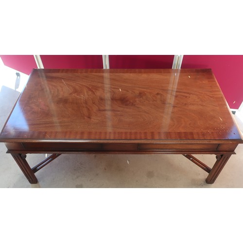 436 - Chippendale style mahogany rectangular coffee table, two end drawers on square moulded support joine... 