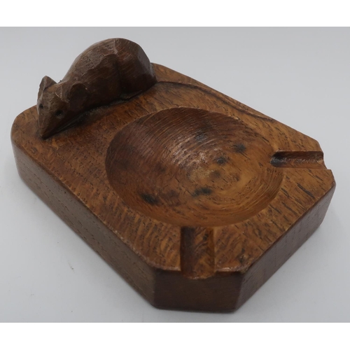 1012 - Robert Mouseman Thompson - adzed oak ashtray with carved signature mouse, D10cm