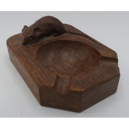 1014 - Robert Mouseman Thompson - adzed oak ashtray with carved signature mouse, D10cm