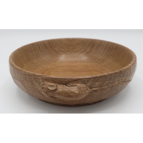 1017 - Robert Mouseman Thompson - small adzed oak circular bowl, exterior carved with a signature mouse, D1... 