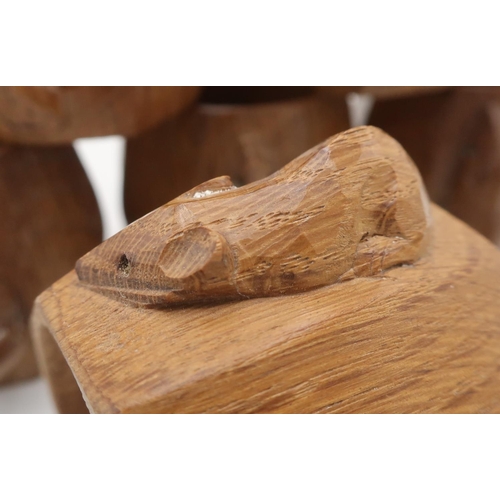 1018 - Robert Mouseman Thompson - set of six adzed oak napkin rings, carved with signature mouse, H5cm (6)