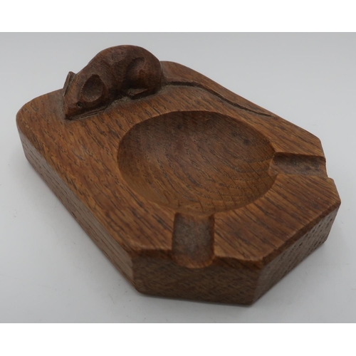 1029 - Robert Mouseman Thompson - adzed oak ashtray, carved with signature mouse D10cm