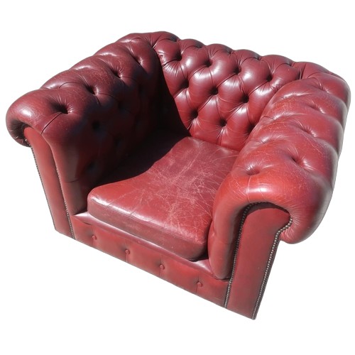 1321 - Chesterfield chair,  upholstered in deep buttoned Oxblood leather, loose seat cushion W103cm D90cm H... 