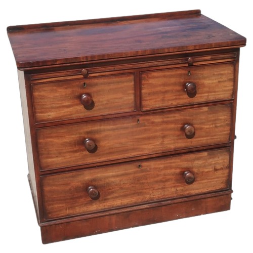 1322 - Victorian mahogany dressing chest with raised back and brushing slide above two short and two long d... 