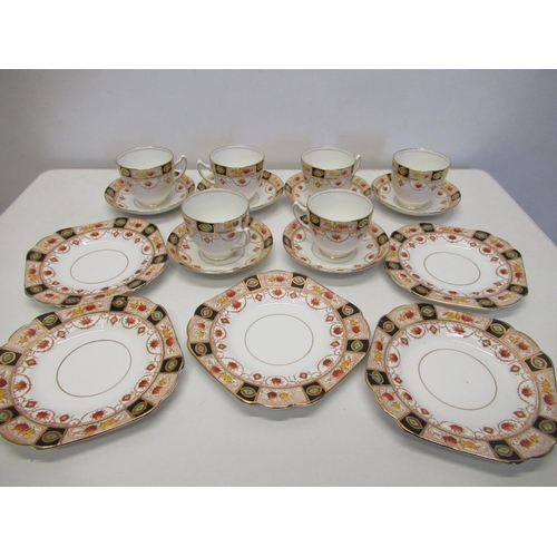 429 - Early 20th C Melba bone china 17 piece dinner service decorated in burnt orange a blue with gilt hig... 
