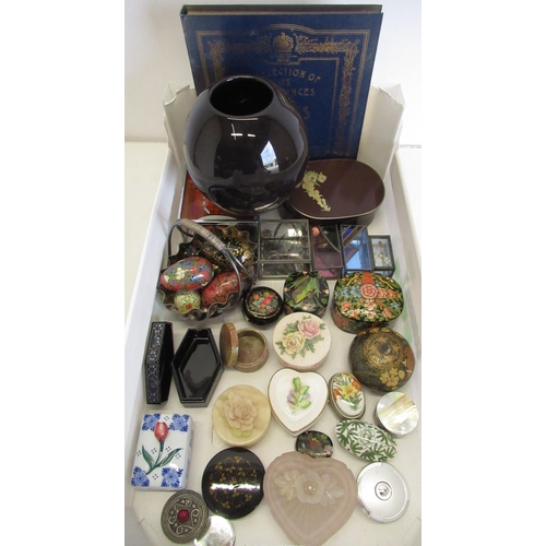 348 - Collection of trinket dishes including bisque, polished hardstone, klausonne, paper mache, wooden, g... 