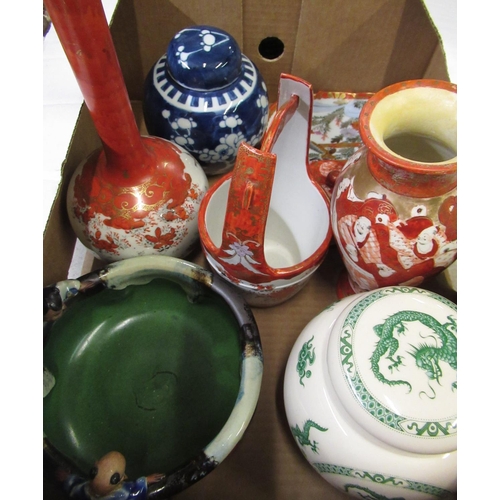360 - Collection of Oriental-inspired china including three vases, a plate, a trinket box and Kutani desig... 
