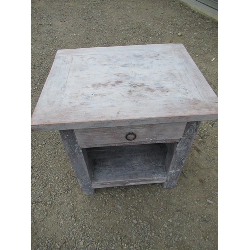 373 - White lined finished lamp table with single drawer on square supports W.60cm D.50cm H.60cm