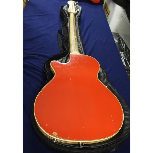 1950s Electric Bass Guitar Possibly Dallas With One Piece Body In Red And White Finish A 24 Fret