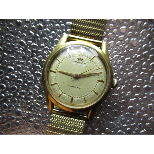 50 - Marvin Hermetic hand wound wristwatch rolled gold case on later expanding bracelet (AF) Screw off st... 