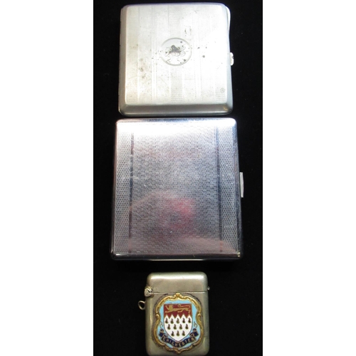 44 - WITHDRAWN - Silver plated Vesta with Chichester crest to front stamped EPNS and two cigarette cases ... 
