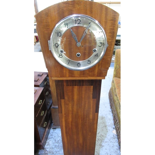 123 - 1920's /30's walnut cased grandmothers clock with steel face