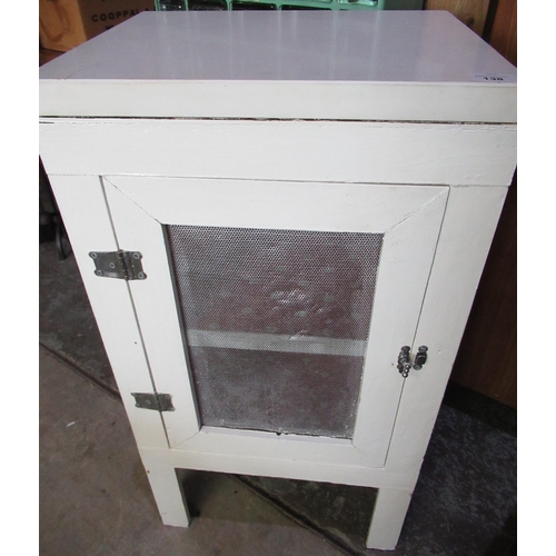 138 - White painted meat type safe enclosed by single mesh door with white faux marble top W43cm D36cm H80... 