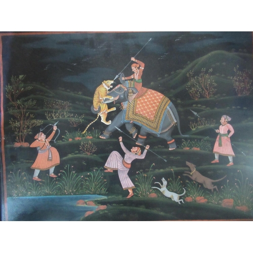 635 - Indian school (contemporary), Tiger hunting in a river landscape, 40cm x 53cm, Indian school (contem... 