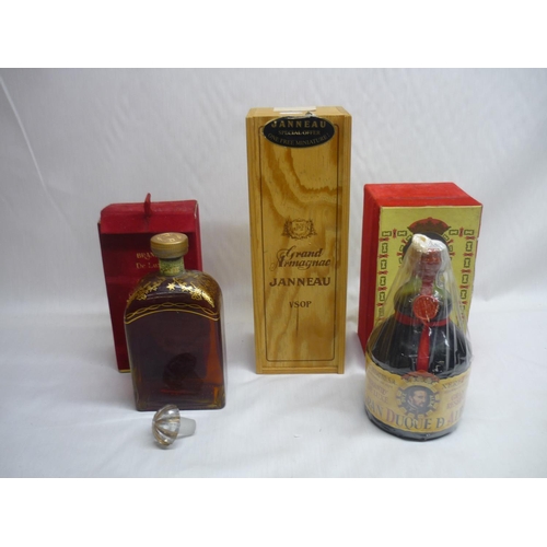 643 - Le Panto Imported Brandy Gonzalez Byass, 0.75cl in hand painted decanter, no proof given, Gran Duque... 