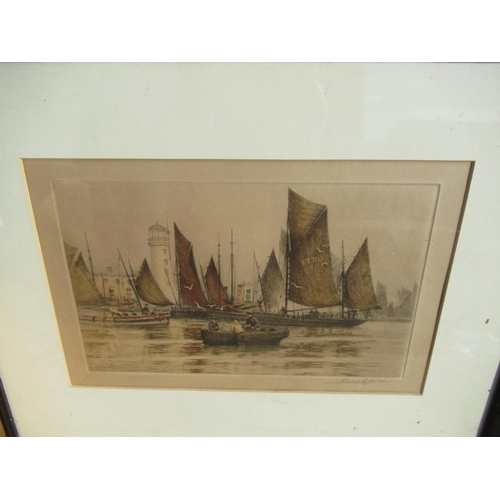 697 - Henry G Walker (early C20th), Fishing Fleet at Scarborough and Ilfracombe Harbor, coloured etchings ... 