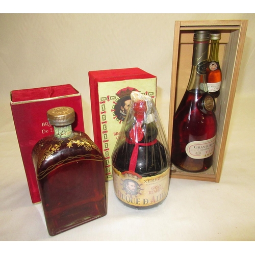 643 - Le Panto Imported Brandy Gonzalez Byass, 0.75cl in hand painted decanter, no proof given, Gran Duque... 
