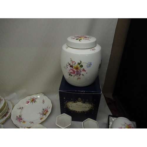718 - Royal Crown Derby Posies coffee and tea set with trinket dish, ginger jar, Wedgewood plates etc