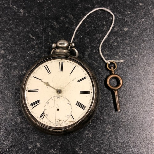 36 - Mid Victorian silver pair cased pocket watch (glass damaged), white enamel dial with Roman numerals ... 