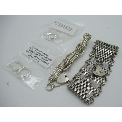 8 - Hallmarked Sterling silver ten bar gate bracelet with heart padlock and safety chain and a Sterling ... 