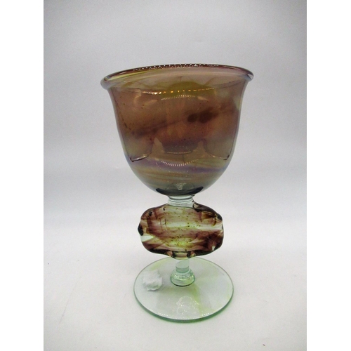 51 - Michael Harris for Mdina, purple and brown glass chalice with textured knop stem, signed Michael Har... 