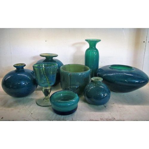 60 - Collection of turquoise glass vases, bowls and a goblet with spherical knop stem (8)