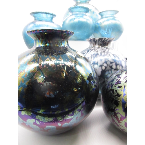 68 - Royal Brierley iridescent spherical shaped vases of various sizes, all signed Royal Brierley Studio,... 