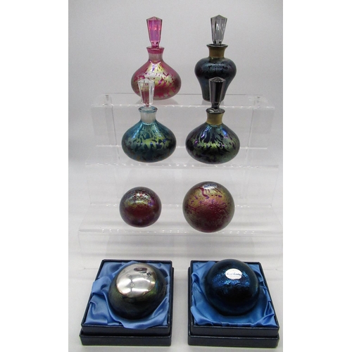 73 - Royal Brierley collection of four iridescent scent bottles with stoppers, and a collection four Roya... 