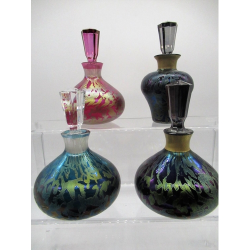 73 - Royal Brierley collection of four iridescent scent bottles with stoppers, and a collection four Roya... 
