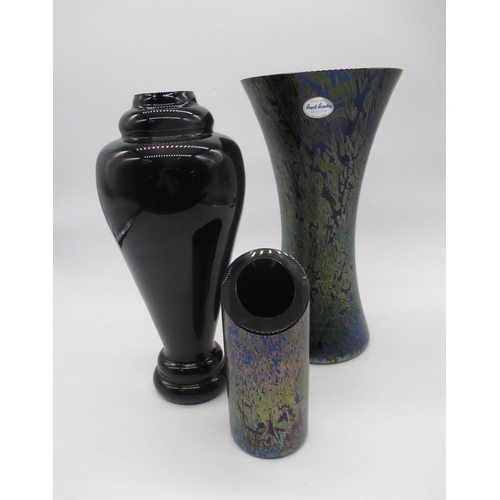 75 - Royal Brierley Black crystal vase with stepped circular base H24cm, Royal Brierley iridescent black ... 