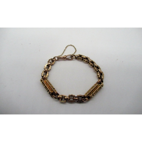 87 - 9ct rose gold bracelet with albert chain clasp and safety chain, stamped 9.375, 17.1g