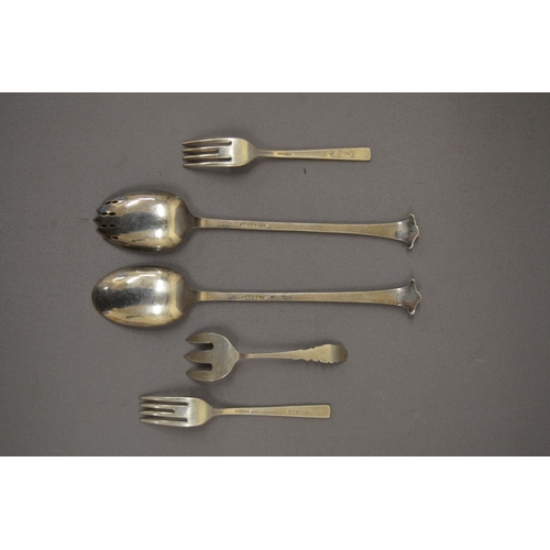 590 - Silver hallmarked preserve fork and other EPNS cutlery items (5)