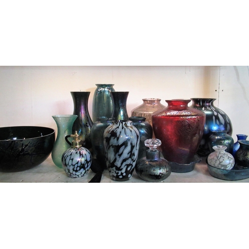 74 - Collection of Royal Brierley art glass style  iridescent glassware including, vases, scent bottles, ... 