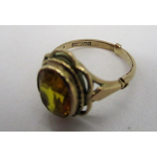 82 - Hallmarked 9ct yellow gold citrine ring stamped 9.375, Birmingham, 1984, Size L, gross 3.5g