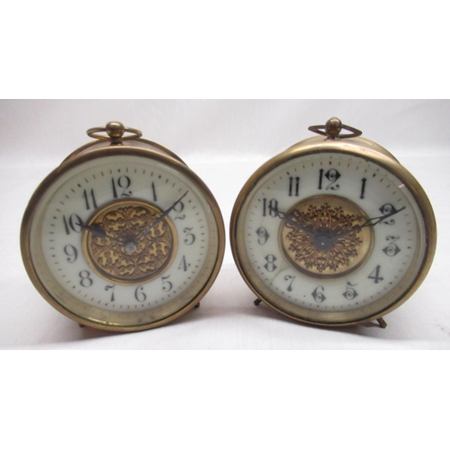 48 - Two late C19th/early C20th French brass cased drum travel clocks