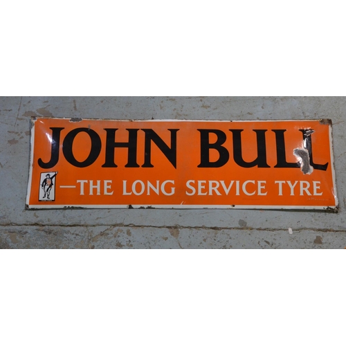 354 - Enamel John Bull `The Long Service Tyre' sign 122cm x 40cm