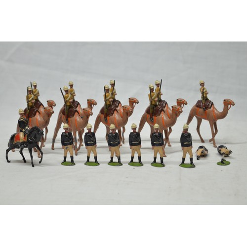 157j - 9 vintage Britain’s Camel Corps mounted riders and Camels and 9 other Britain’s figures, one on hors... 