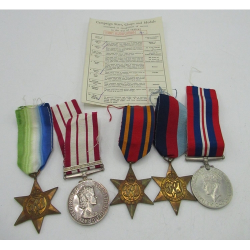 15 - Group of five medals awarded to J. Highet, comprising of 1939 - 45 Star, Atlantic Star, Burma Star, ... 
