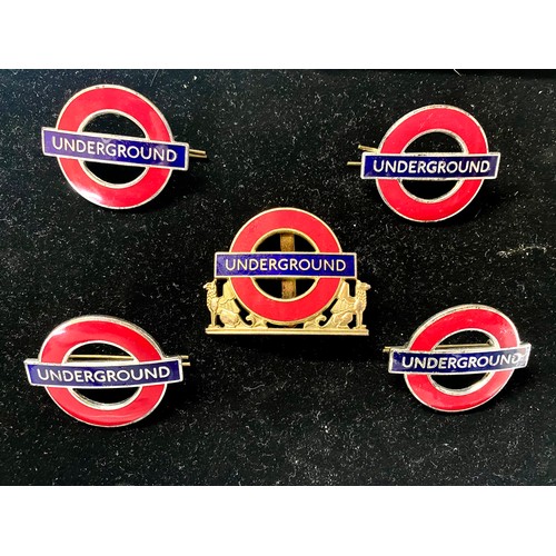 525 - London Underground enamel yellow metal surround cap badge W54mm, four London Underground cap badges ... 