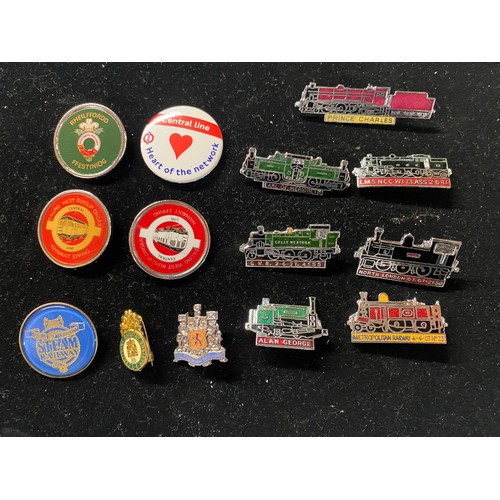 527 - Three small enameled steam train badges including the Earl of Merioneth, Two enamel badges of Hainau... 