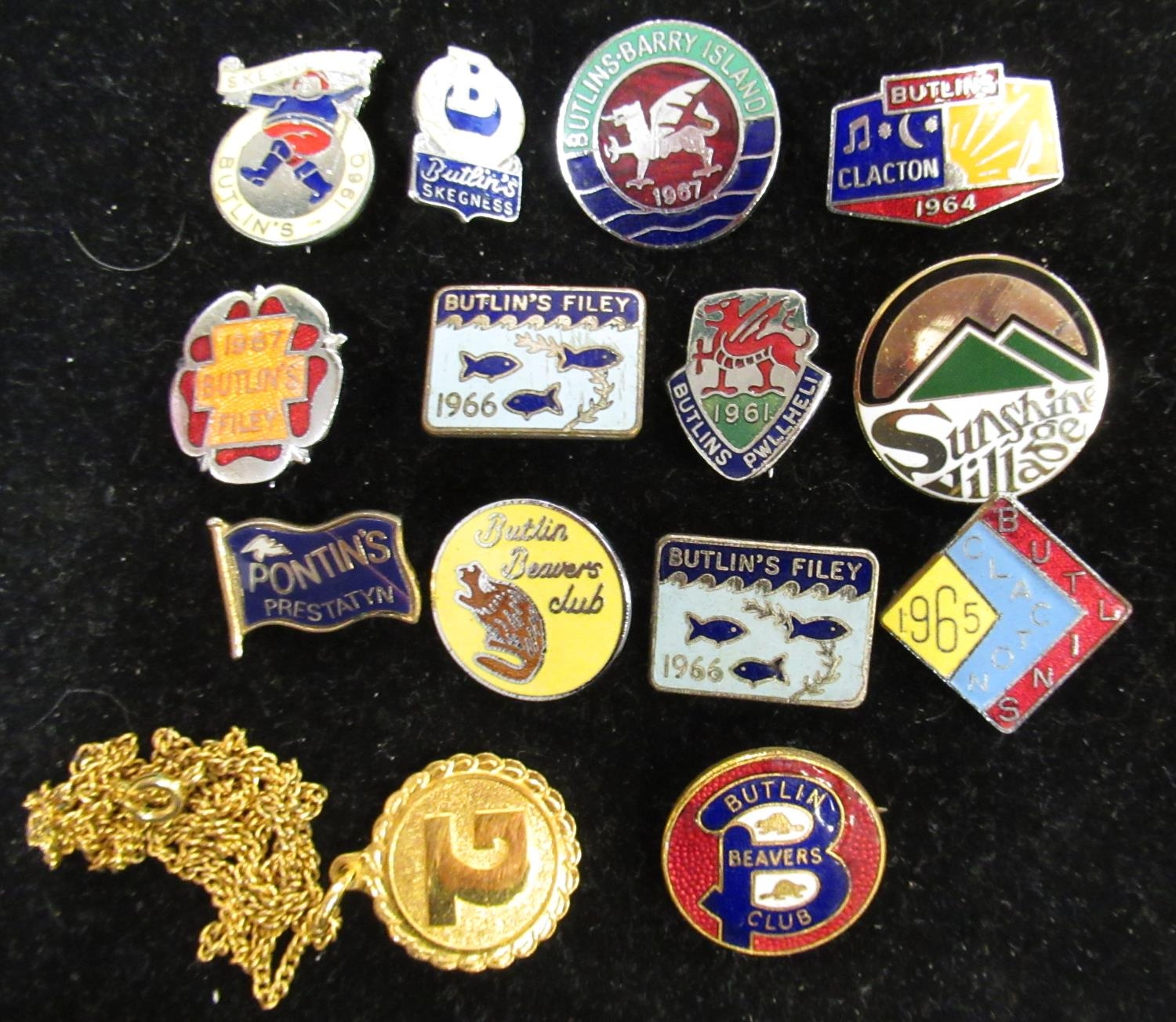 Two Butlins Filey 1966 badges, Butlins auctions & price archive