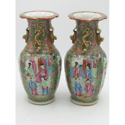 1240 - Pair of C19th Japanese Canton vases, baluster bodies decorated in Famile enamels with alternating pa... 