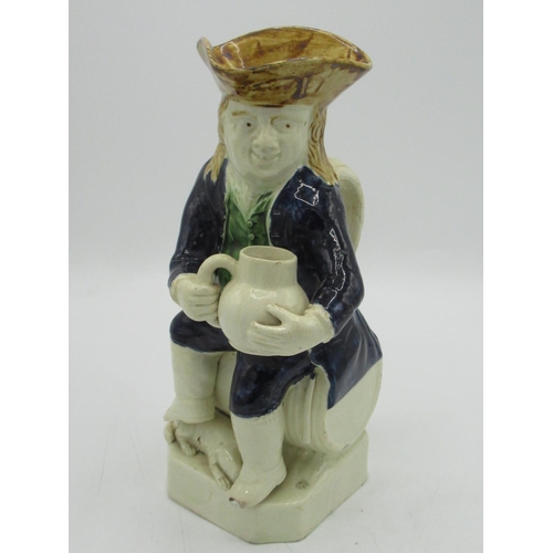1245 - Late C18th Ralph Wood type Staffordshire toby jug, modelled as Admiral Lord Howe, wearing a tricorn ... 