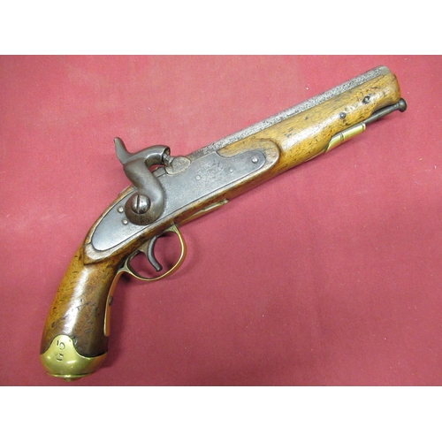 1015 - Percussion cap service pistol, with brass mounts 7 1/2