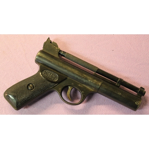 181 - Vintage Webley Mark 1 .177 over lever action air pistol in working condition.
1084 stamped on barrel... 