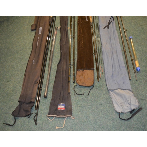 119 - Four fishing rods - one 14ft general purpose three piece carbon fibre rod by Daiwa, 
