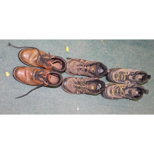 45 - Pair of used Karrimor KSB hiking boots, pair of used Karrimor walking boots and  pair of leather Hog... 