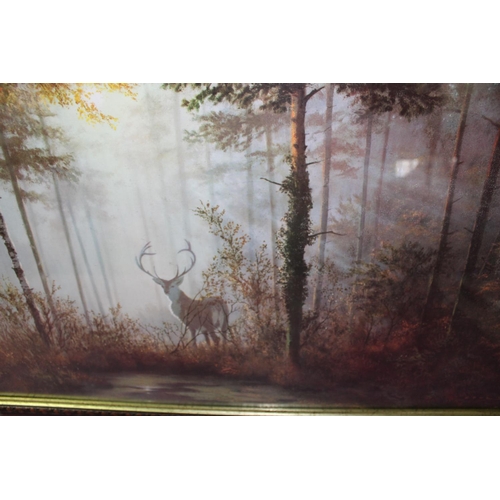 47 - Large print of quiet forest by Gerald Coulson, in oak and gilt frame, 87cm x 63cm