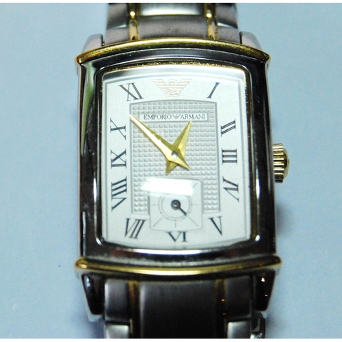 84 - Armani lady's (mid-size) quartz bracelet watch, stainless steel and gilt.